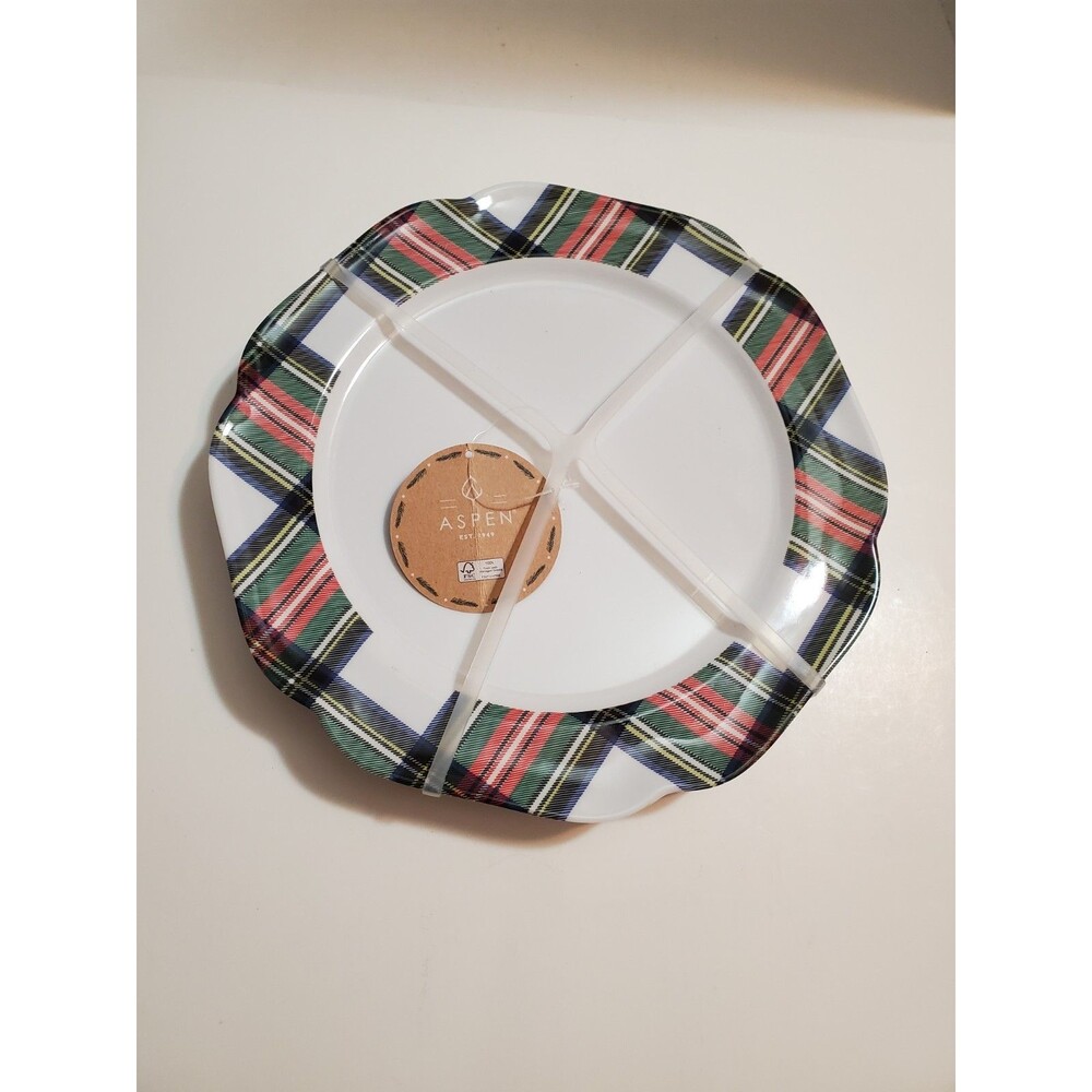 Aspen Tartan Plaid Melamine Plate Dinner 4 Pk Christmas Holiday 11" Plates New